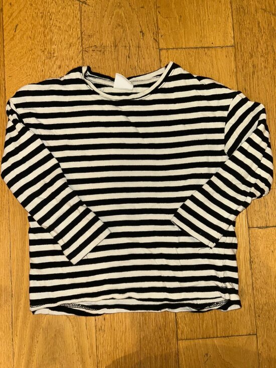 Zara Girls Black & White Striped Long Sleeve Tee - Picture 1 of 2